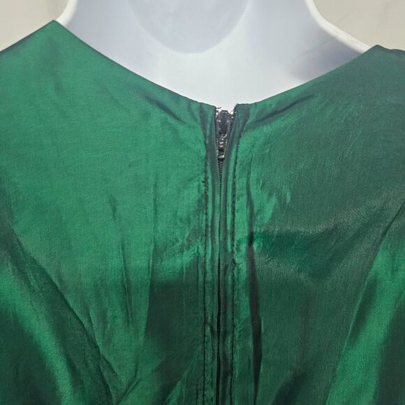 Vintage Southeastern Palazzo Jumpsuit Green Black Satin Crepe Retro Layered 6 - Picture 6 of 9